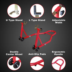 Jack Boss stand supporting a sport bike in garage for easier maintenance