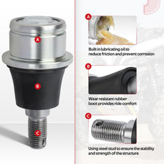 JAVIK lower ball joint detail showing robust iron body and rubber seal for durability