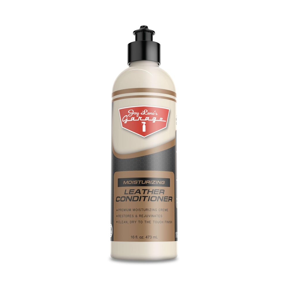 Jay Leno's Garage front label showing product and clear benefits