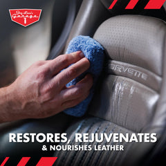 Jay Leno's Garage before and after leather seat restoration showing renewed color