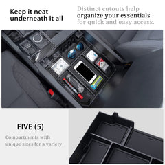 JDMCAR close-up of removable rubber liners reducing noise and protecting items