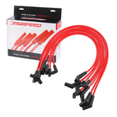 JDMSPEED red spark plug wires front packaging showing full set and benefit of ready-install