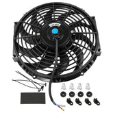 JDMSPEED front view of 12 inch slim fan showing compact design and high airflow