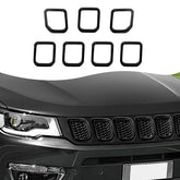 JeCar front view installed on Jeep Compass showing crisp black trim benefit