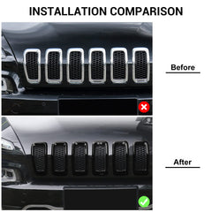 JeCar grille inserts on Jeep Cherokee side angle improving front profile