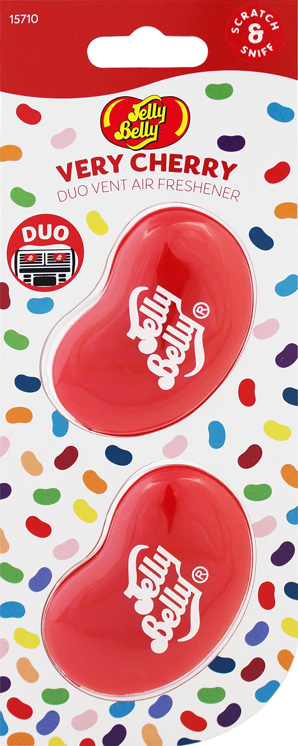 Jelly Belly front packaging showing duo pack and cherry color benefit