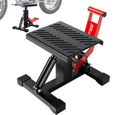 JFG RACING front view of red lift showing sturdy frame and capacity