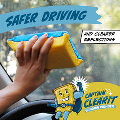 JJ KENT sponge clearing a car windshield demonstrating improved visibility benefit