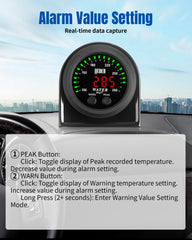 JJCOCO gauge mounted on vehicle dash offering easy temperature checks while driving