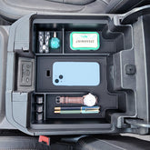 JKCOVER front view of center console tray showing full coverage and fit
