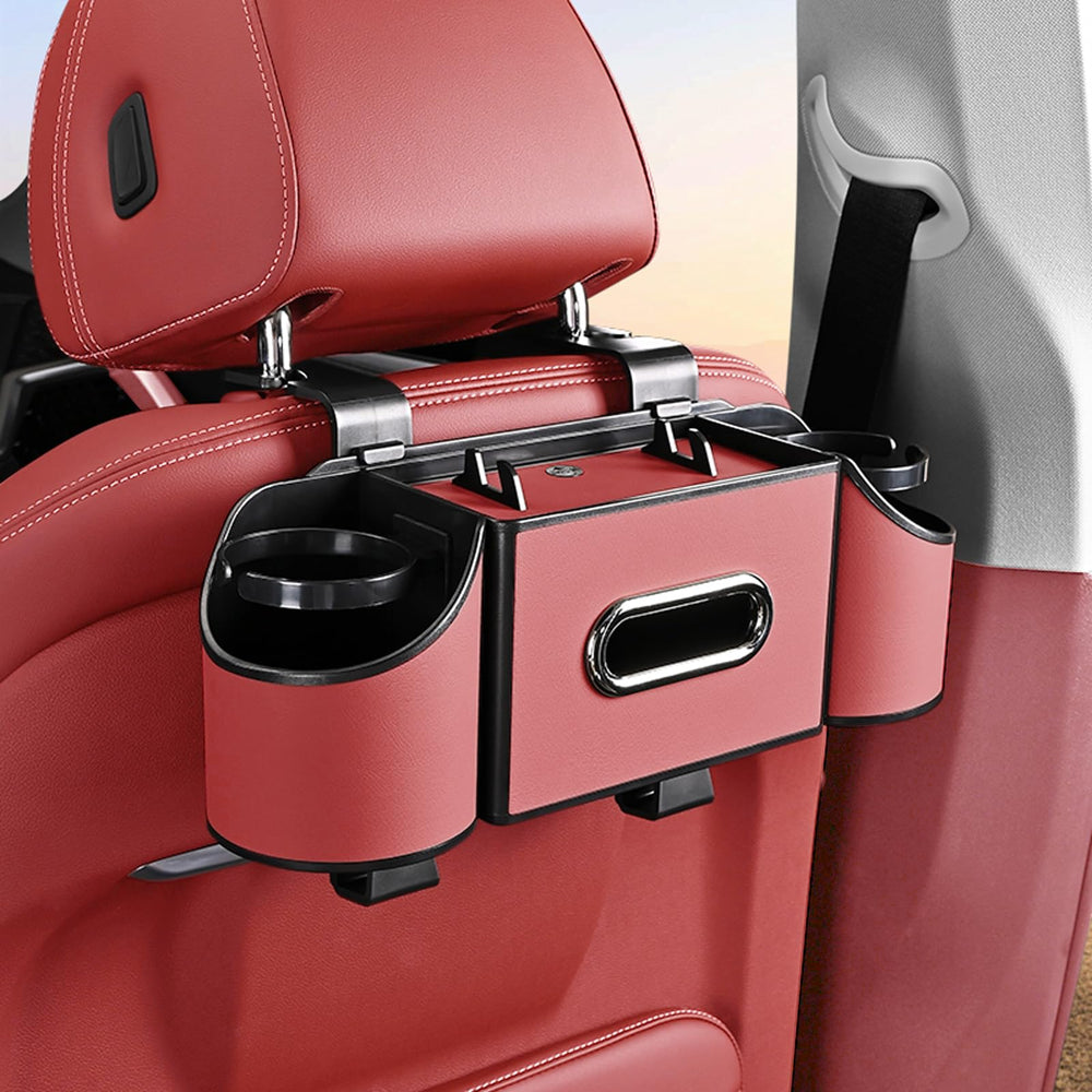 Joezhe front view organizer showing cup holders and tissue slot for tidy storage