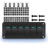 Joinfworld front panel view showing six blue LED rockers and sturdy aluminum faceplate for durability