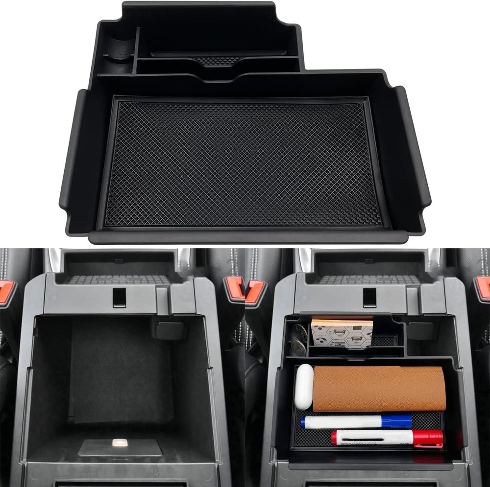 JOJOMARK front view of center console tray showing compartments and tidy storage benefit