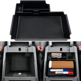 JOJOMARK front view of center console tray showing compartments and tidy storage benefit