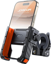 JOYROOM front view on motorcycle handlebar showing secure mount and quick access
