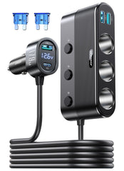 JOYROOM front view of 7-in-1 splitter showing ports and compact design for easy car use