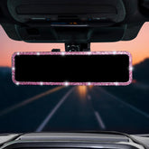 JOYTUTUS front view of pink rhinestone clip-on mirror showing cute styling and full mirror benefit