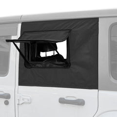 JOYTUTUS front view of rear side window cover showing fit and blackout benefit