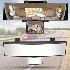 JOYTUTUS front view of 11-inch panoramic mirror showing wider rear coverage benefit