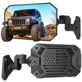 JOYTUTUS front-mounted mirror on Wrangler showing wider view benefit