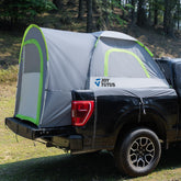 JOYTUTUS front view showing full tent on pickup bed with easy entry benefit