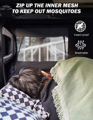 JOYTUTUS installed on Wrangler rear window demonstrating ventilation and rain shielding