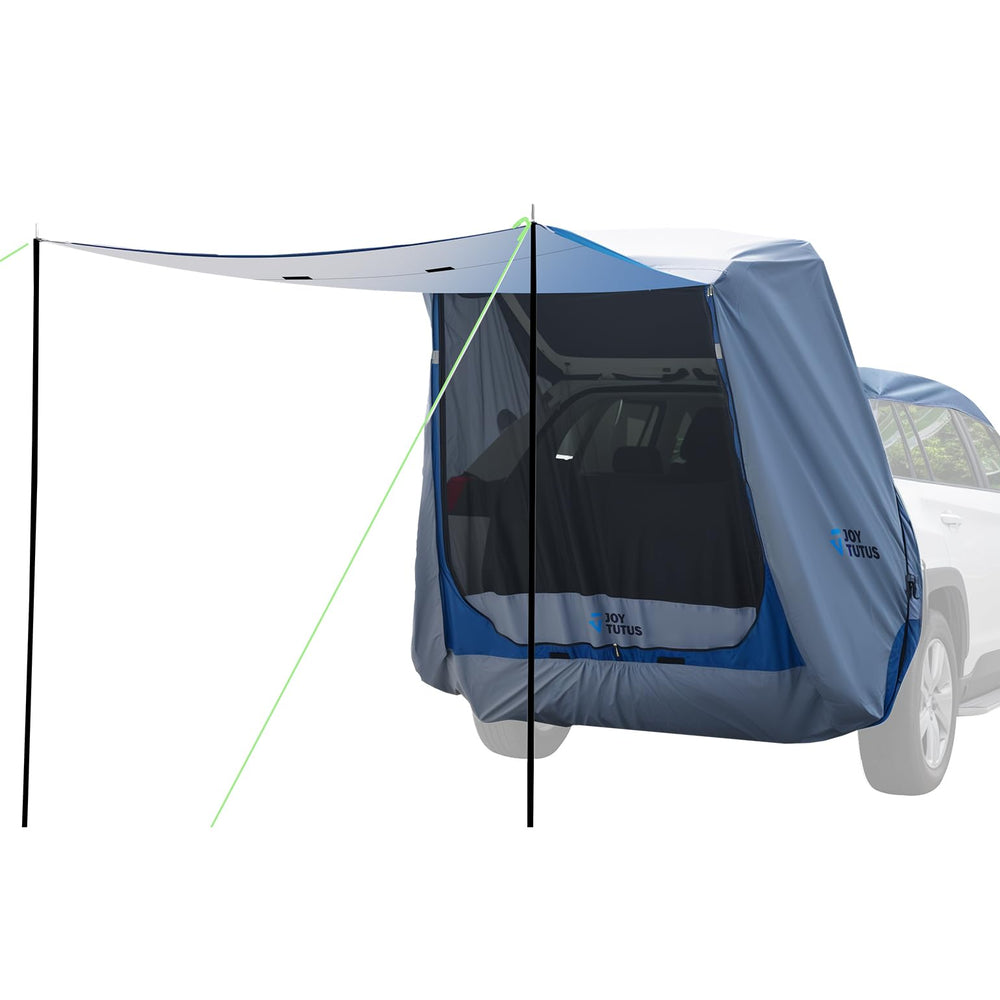 JOYTUTUS tent front view showing full roof cover and sheltering benefit