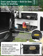 JROAD tailgate table used as camping kitchen providing meal prep convenience