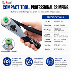 JRready ACT-HDT-16DT ratchet crimper detailed view for consistent crimps