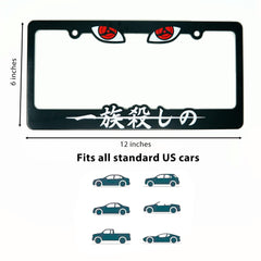 julzsenpai frame mounted on a car in a parking lot, anime personalization and weatherproof protection