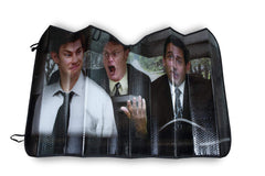 JUST FUNKY sun shade installed in a car windshield reducing glare and interior heat