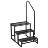 JY PERFORMANCE front view of three-step RV stairs showing solid frame and finish, for reliable entry