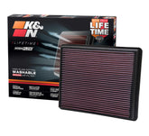 K&N front view of 33-2129 filter showing durable frame and improved airflow benefit