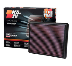 K&N front view of 33-2129 filter showing durable frame and improved airflow benefit