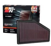 K&N high-flow filter front packaging showing model 33-5049 and easy benefit