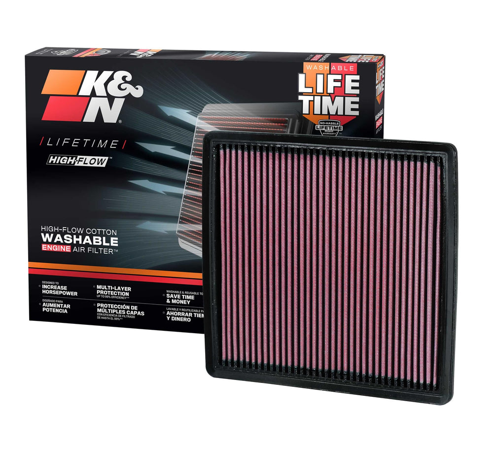 K&N front view of filter 33-2385 showing ready-to-install benefit