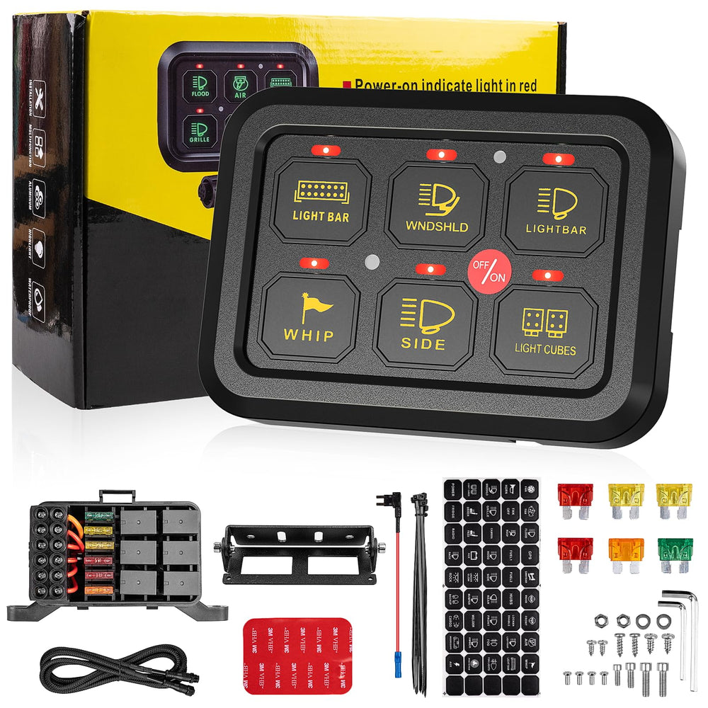 KACOLA front panel showing six labeled switches, improves cabin organization