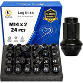 Kadrick front view of black lug nuts showing full set and packaging for quick identification