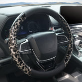 KAFEEK front view of leopard cheetah steering wheel cover showing bold print and fit