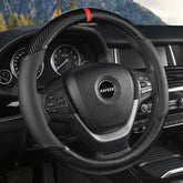 KAFEEK front view of steering wheel cover shows sleek black sporty look and protection