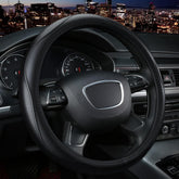 KAFEEK front view of black steering wheel cover showing sleek finish and protection