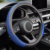 KAFEEK front view of blue steering wheel cover showing full wrap and design benefit improved comfort