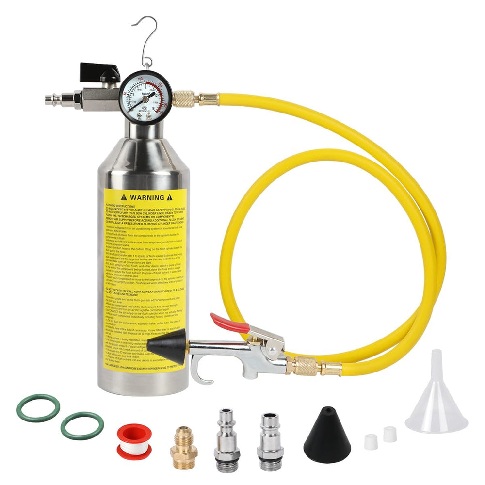 KAISAL kit front view showing canister, gauge and fittings for reliable flushing