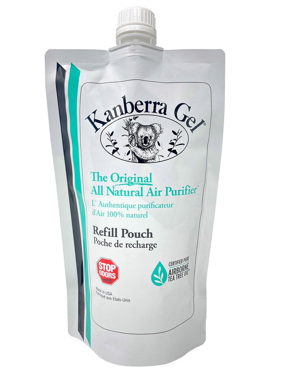 Kanberra refill pouch front view showing brand and size, highlights eco-friendly refill