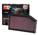 K&N front view of packaged 33-5076 filter showing ready-to-install advantage