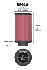 K&N RU-3020 side profile showing height and tapered shape benefits