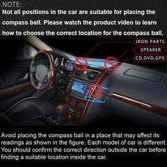 KanPas compass ball mounted on car dashboard demonstrating easy glanceable heading