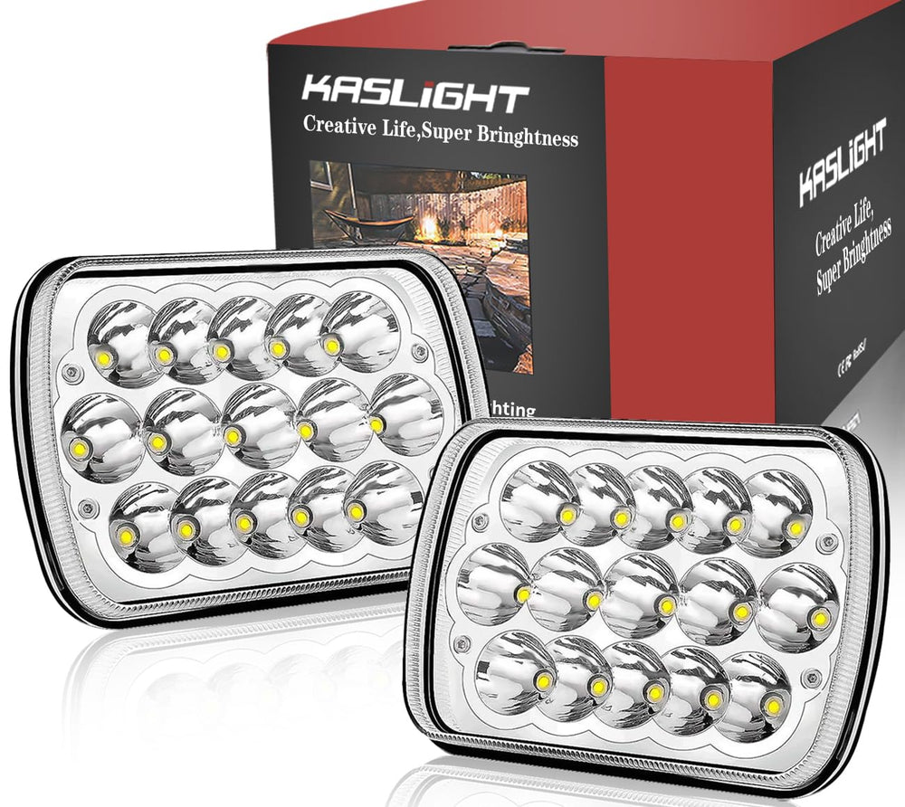 KASLIGHT front view 5x7 LED headlight showing bright beam and road visibility