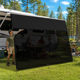 Kavrixo front view showing full awning screen and shaded area benefit