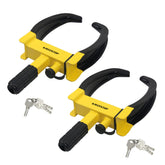 KAYCENTOP front view of two bright yellow wheel locks showing visibility benefit